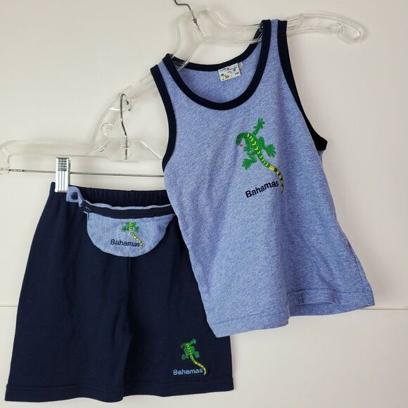 Bahamas Boys XL Outfit Tank Top Shorts Fanny‎ Pack Lizard Blue 4/5Y GUC - Picture 1 of 5